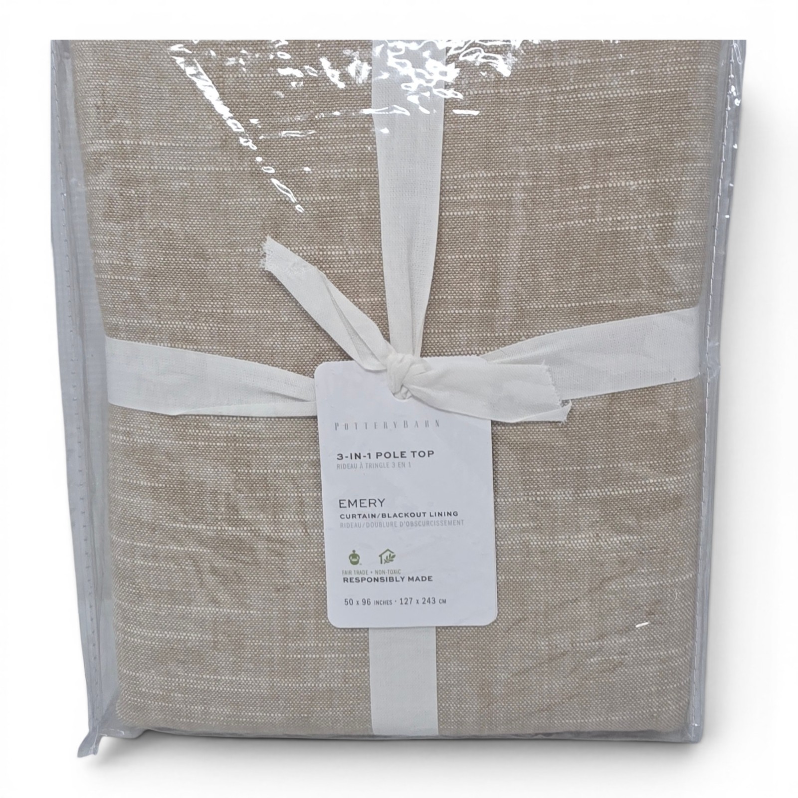 Pottery Barn Emery Linen Cotton Blackout Curtain 50×96 Oatmeal ONE NEW