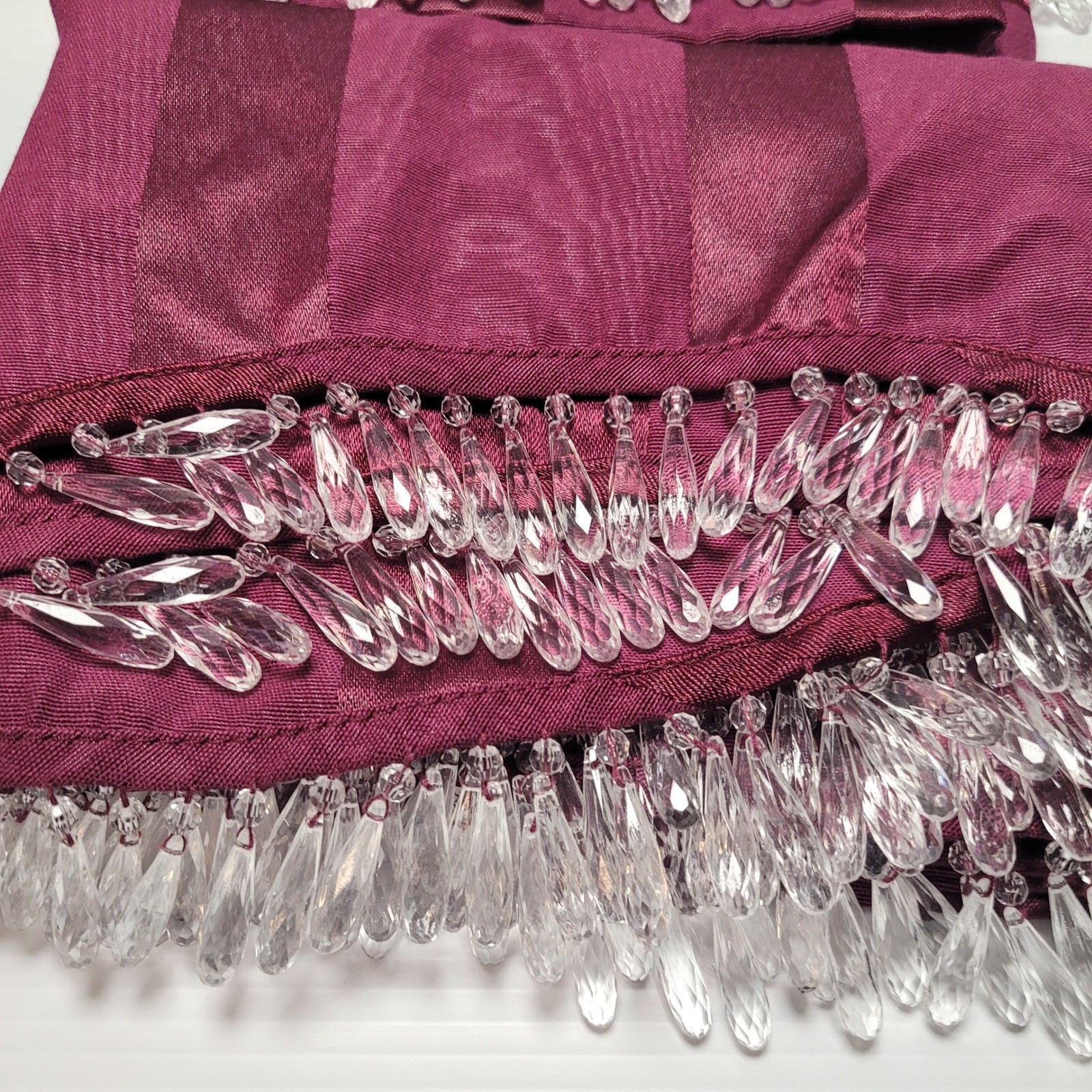 4 JCPenney Home Collection Valance Curtains 15×72 Panel Burgundy Striped Beaded