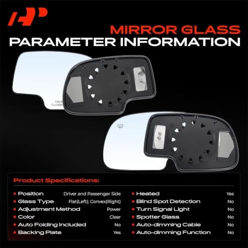 2-PC Driver and Passenger Side Heated Mirror Glass with Backing Plate
