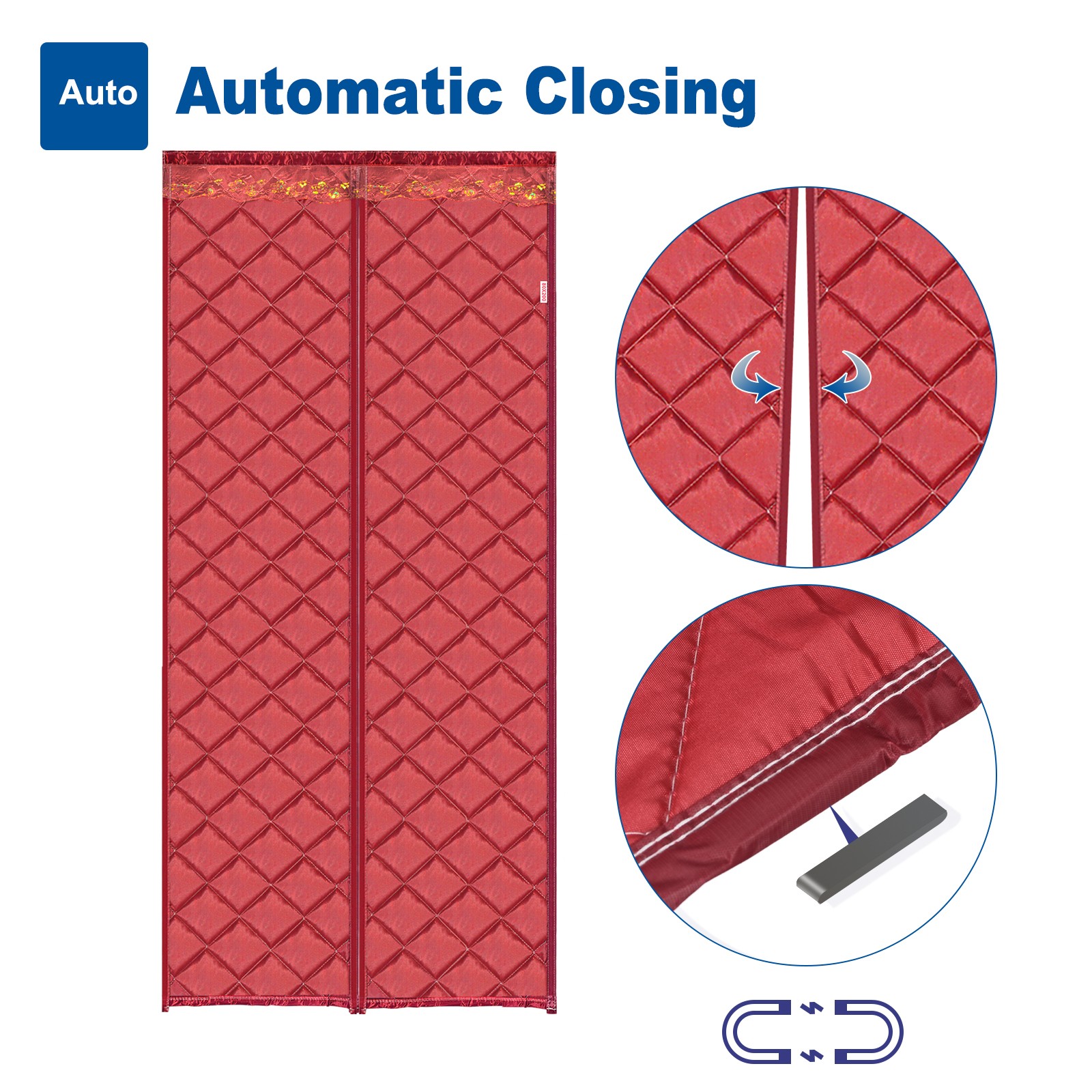 Magnetic Thermal Insulated Door Curtain Fits Door Size 31″ x 79″, Red