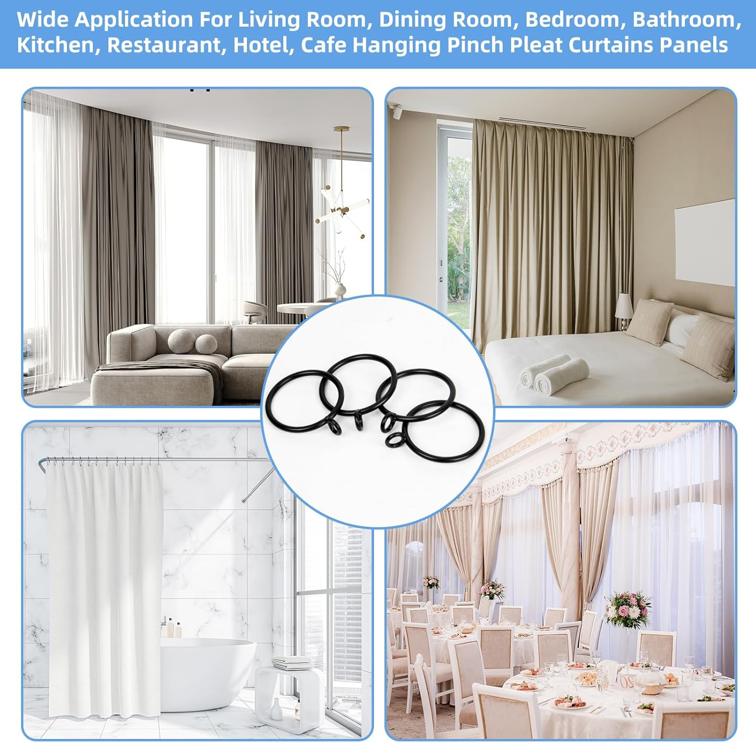 Curtain Rings with Eyelets, 48 Pack Metal Drapery Rings for Pinch Pleat Curtains