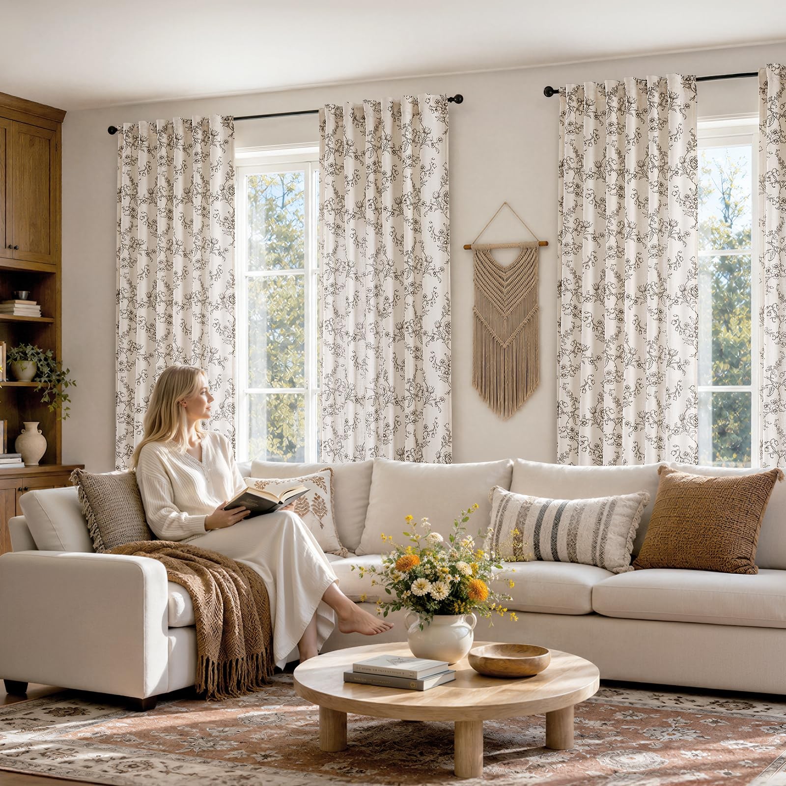 Floral Linen Curtains, Vintage French Country Curtain Drapes, Light Filtering…