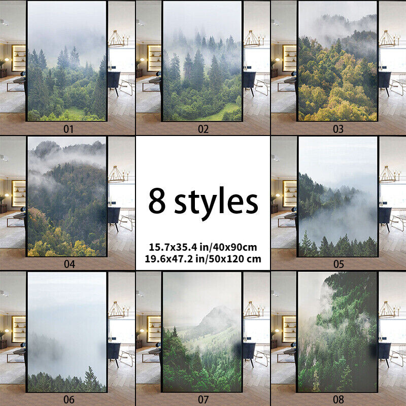 1x Frosted Window Film Privacy Film Static Cling Glass Sticker 3D Forest Scenery
