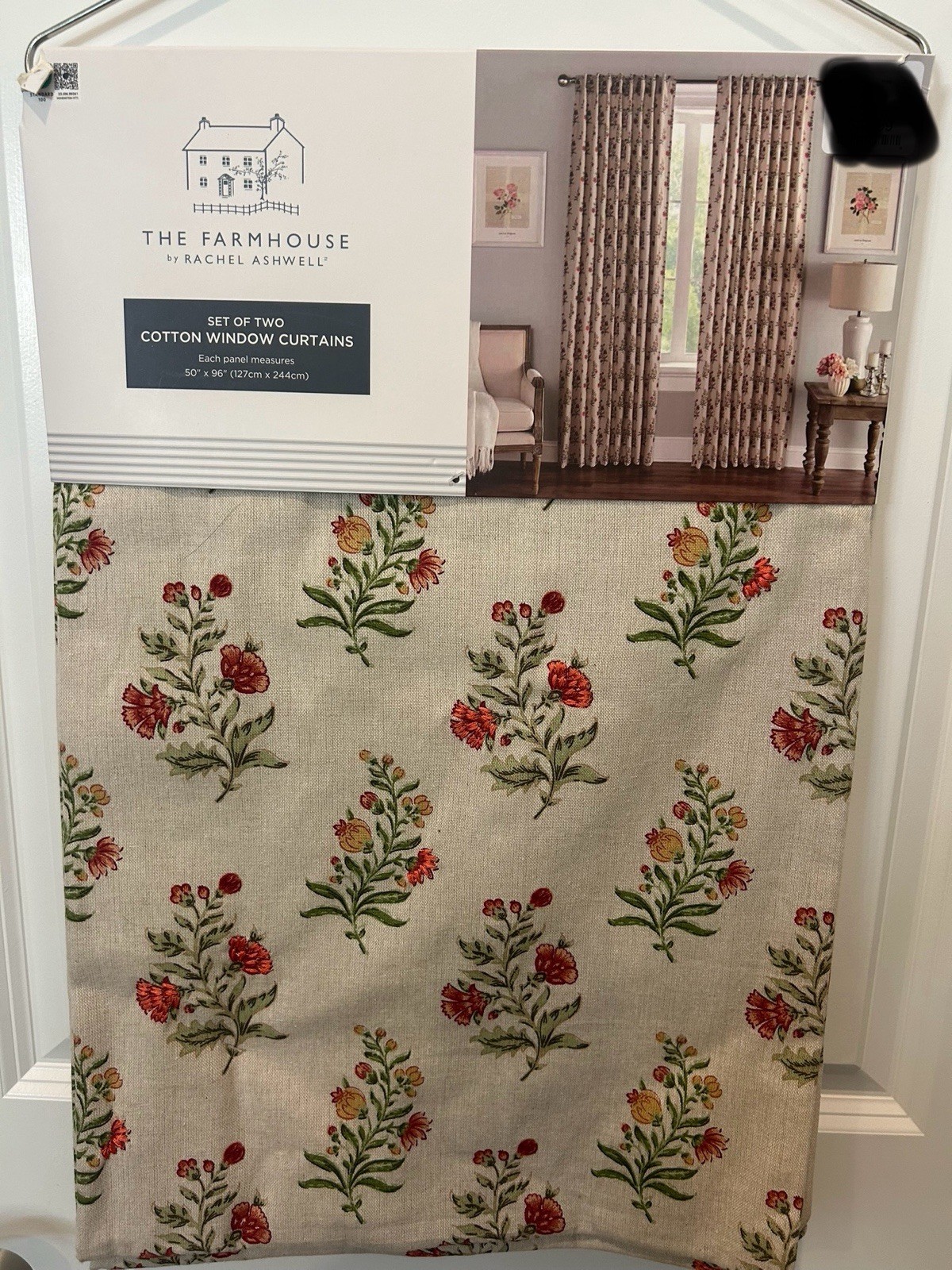 Farmhouse Rachel Ashwell Cotton Floral Block Print Embroidered Drapes 50×96 Pair