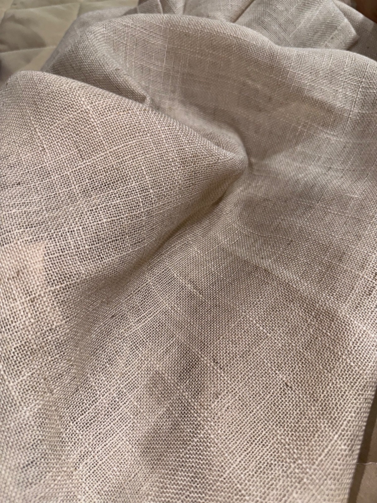 LAMIT Linen Window Curtains 2 Panels Beige Semi Sheer 30×25 Short Tier Set NEW