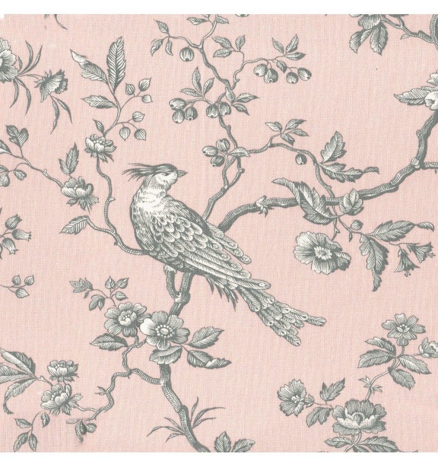 2 DRAPES French Messange Bird Toile on Pink Cotton Imported From France HTF
