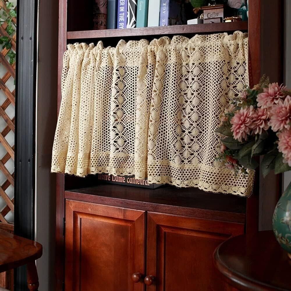Vintage Hand Lace Crochet Short Curtain Valance Panels Cafe Tiers Kitchen Decor