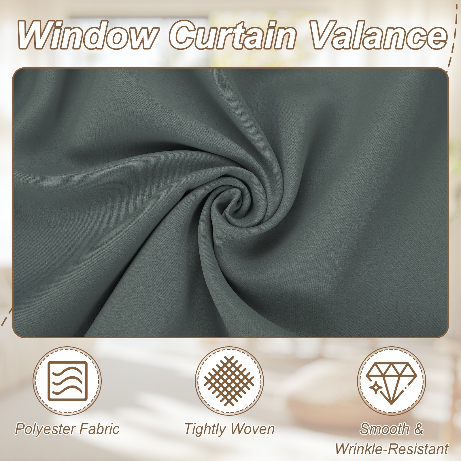 Window Valance, 52 x 18 Inch Valance Curtains for Windows Bedroom, Dark Grey
