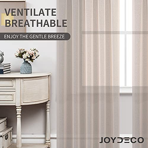 Sheer Curtains 63 Inch Length 2 Panels Set, Rod 54″W x 63″L (Pack of 2) Linen