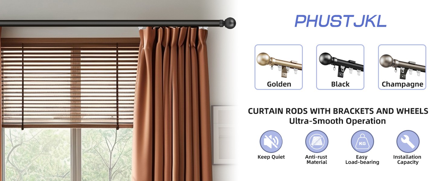 Single Curtain Track for Windows, Wall Mounted Heavy Duty Curtain Rail with