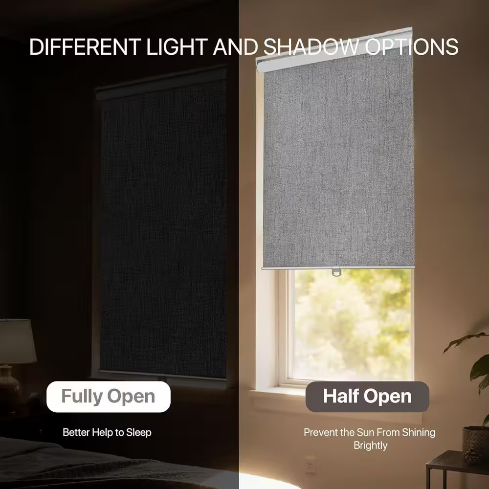 Grey Cordless Uv-Protection Polyester Blackout Roller Blinds for Windows, 21 In.