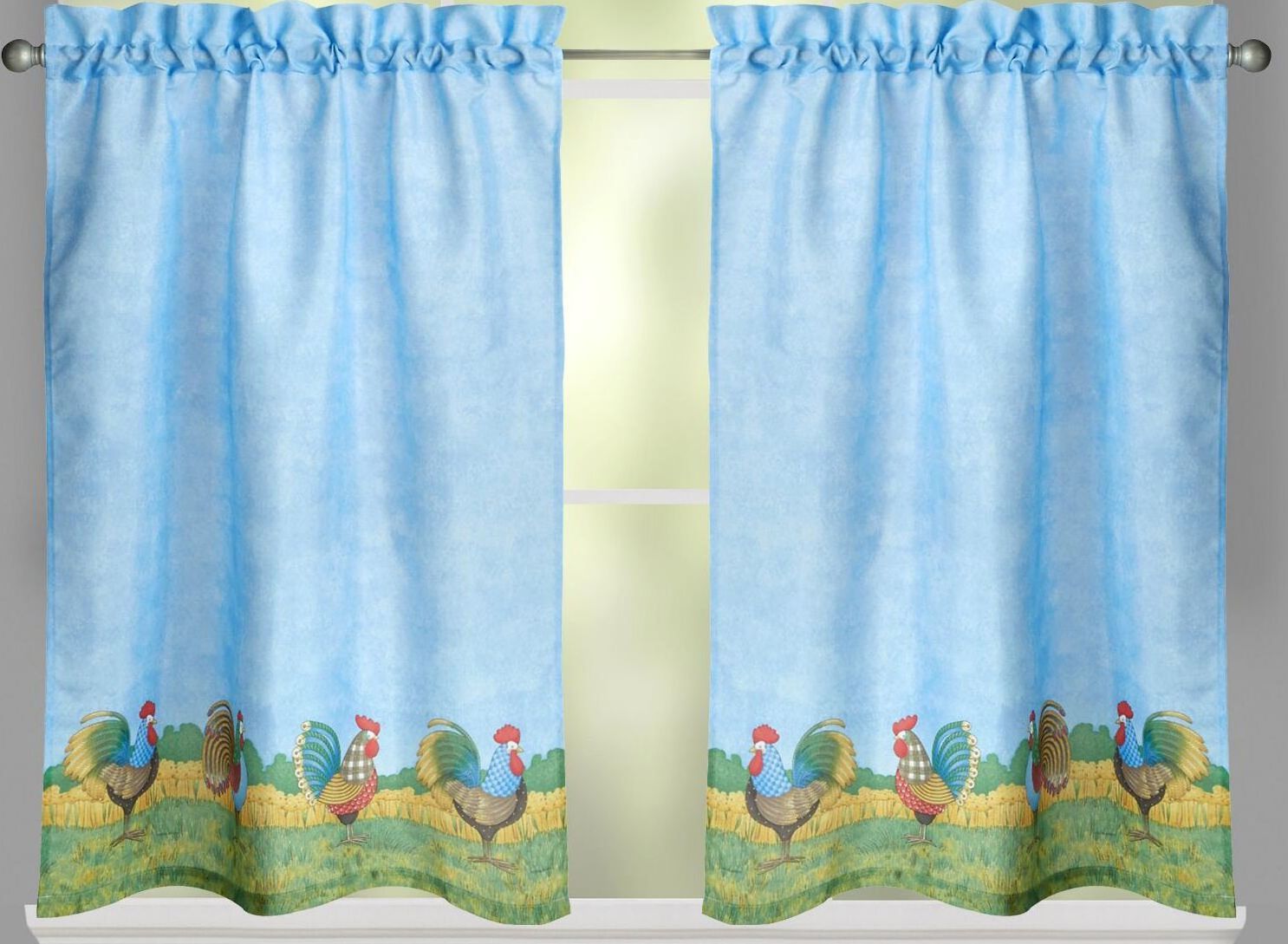 3 pc Curtains Set: 2 Tiers (28″)& Valance (56″x14″) COUNTRY ROOSTERS,Debbie Mumm