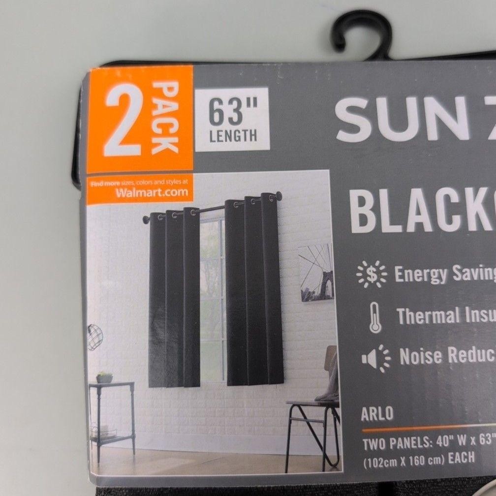 Sun Zero Arlo Blackout Window Panels 2 Pack 40×63 Black Grommet Curtain Pair