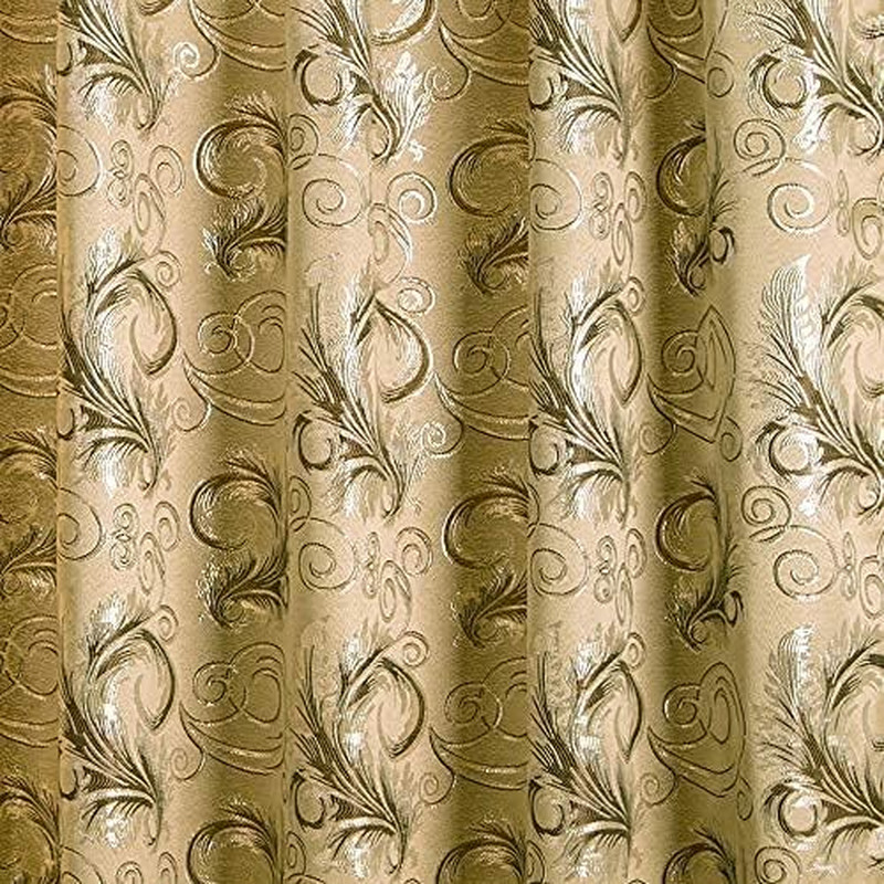 Jacquard Luxury Window 2 Panel Set Taupe Curtain with Attached Valance and Backi