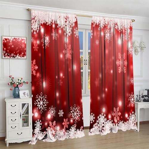Christmas Curtains,Winter Snowflake Red 20.5″W x 63″L (Pack of 2) Red-3