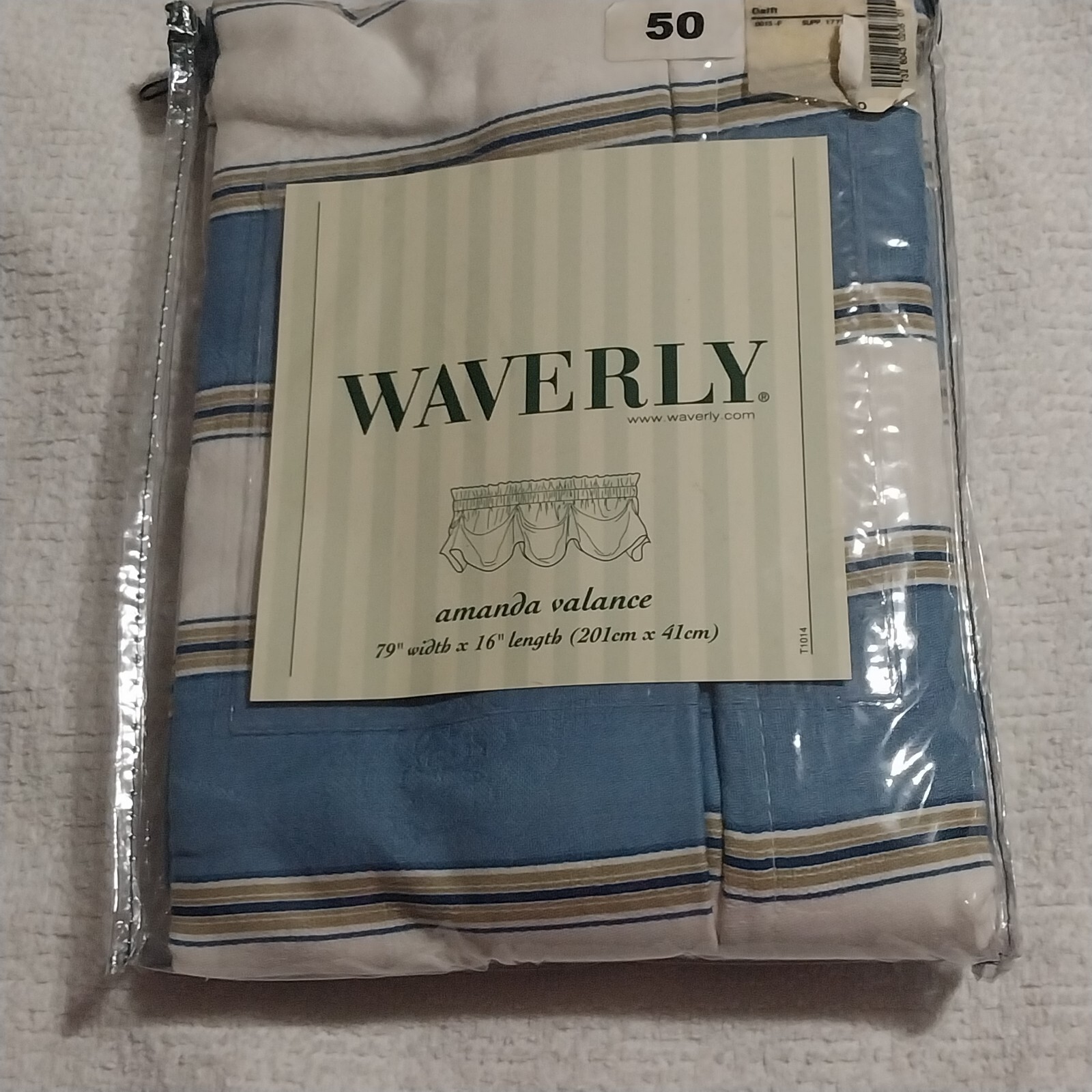 Waverly Delft Amanda Window Valance Melrose Striped Blue White Tan 79 W x 16 L