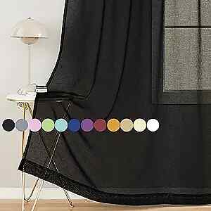 Sheer Curtains 84 inch Length 2 Panels Set, Semi Sheer Privacy 52″Wx84″L Black