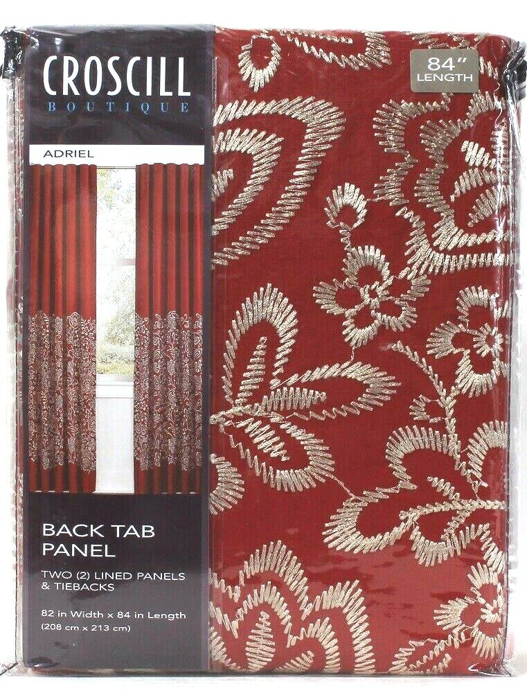 1 Pack Croscill Boutique Adriel 82 In X 84 In Red 2 Back Tab Panels & Tiebacks