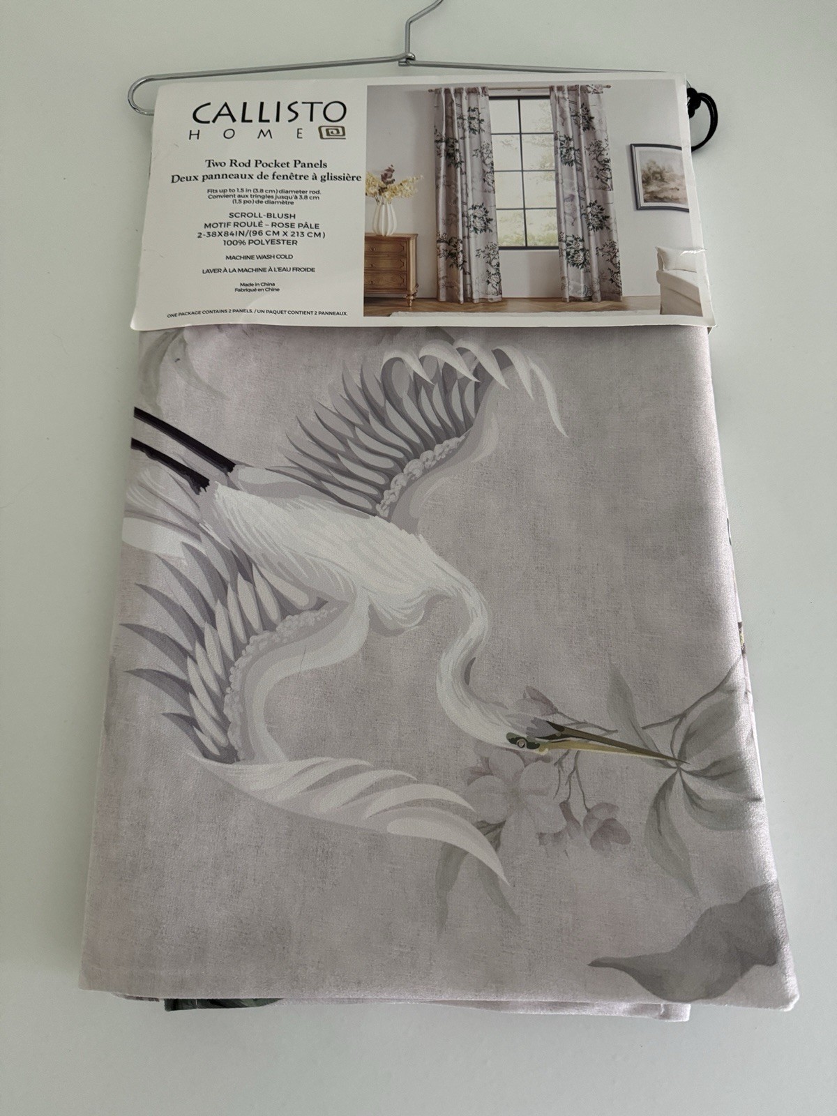 CALLISTO Window Curtains 2 Panels 38 X 84″ Heron Birds Drapers Back Tab Grey