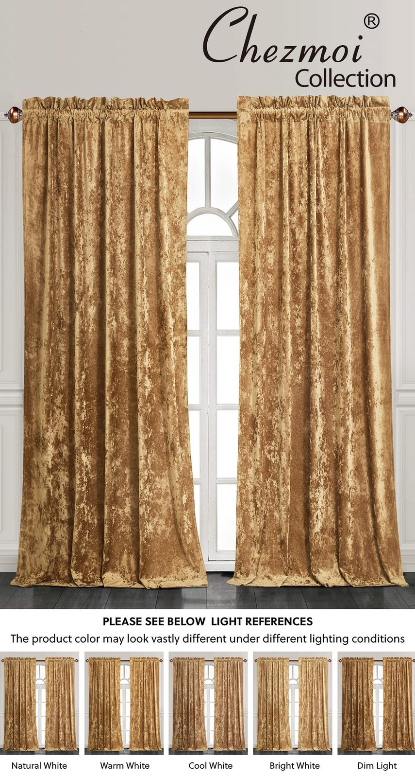 Chezmoi Collection Lux Velvet Curtains Set Rod Pocket Drapes, Set of 2 Panels