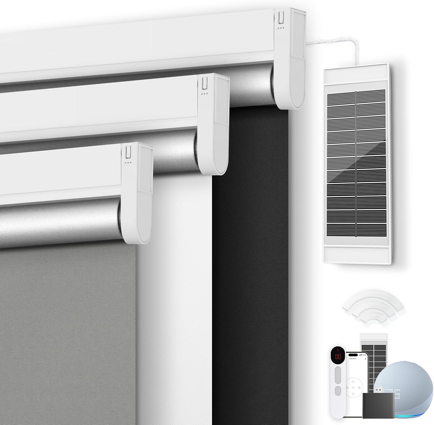Motorized Roller Blinds with Remote Control & Solar Panel – 100% Blackout Smart