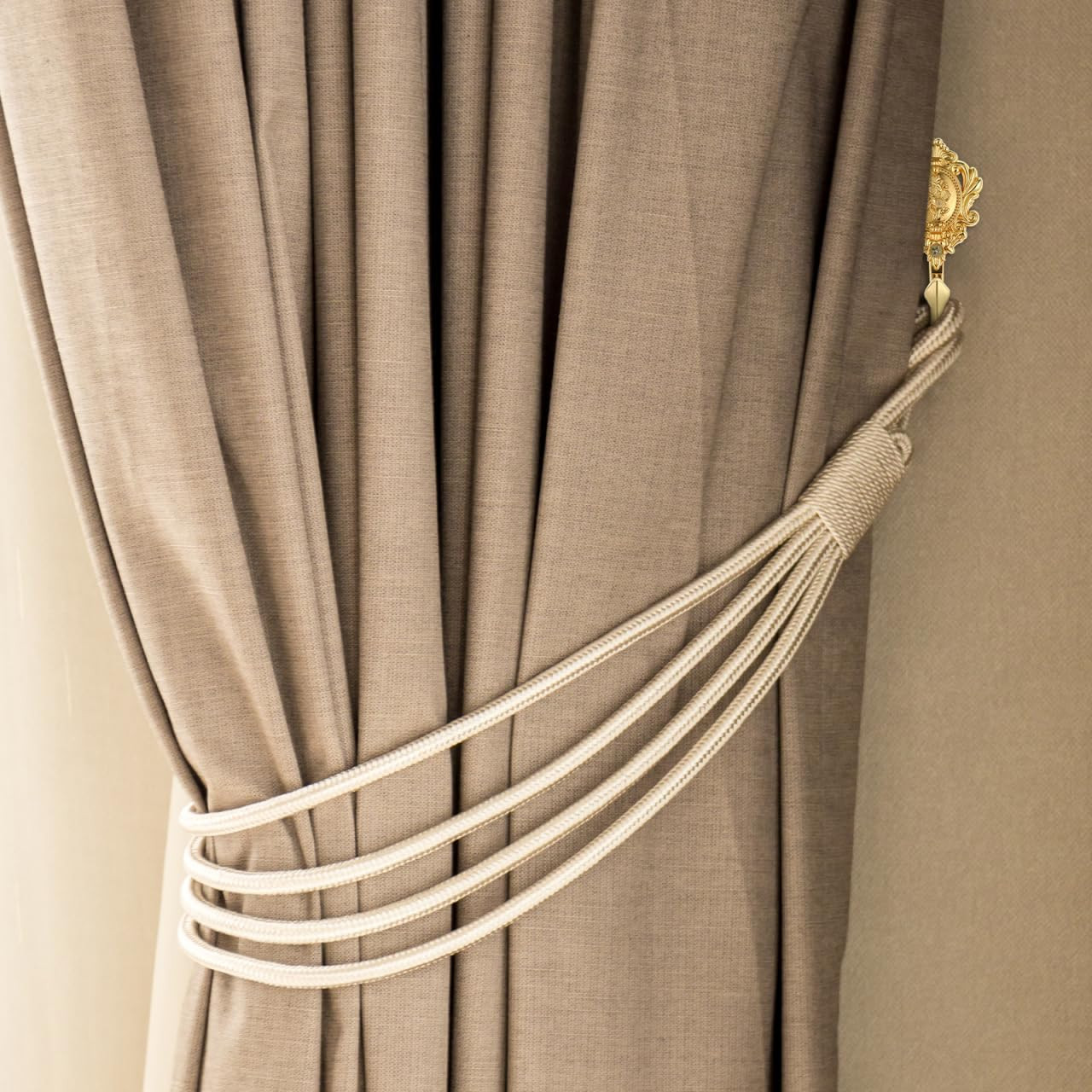 2 Pack Gold Curtain Holdbacks, Decorative Zinc Alloy Rose Floral Curtain Tieback