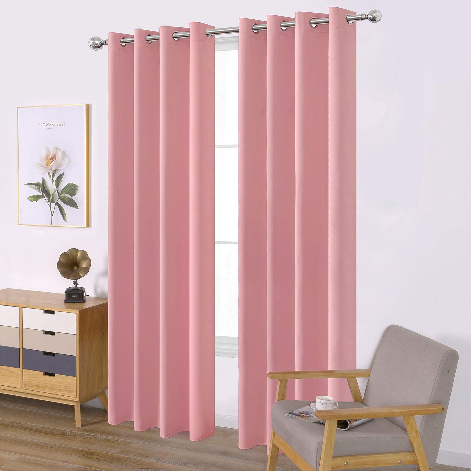 LEMOMO Baby Pink Bedroom Blackout Curtains/52 x 84 Inch Long/Set of 2 Curtain…