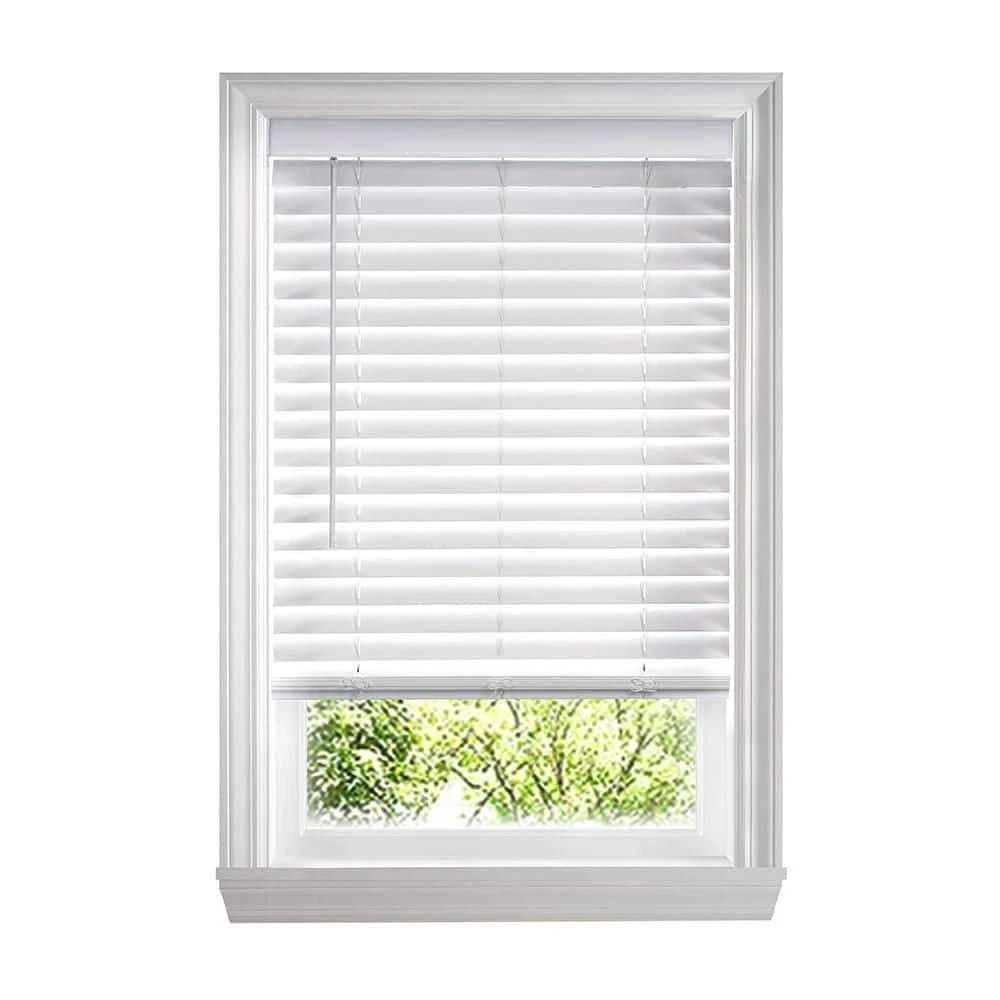 White Cordless Faux Wood Blinds 2-in Slats 9×36 Home Window Treatment