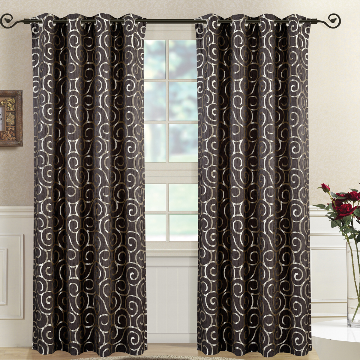 (Set of 2) Tuscany Top Grommet Window Curtain Geometric Abstract Jacquard Panels