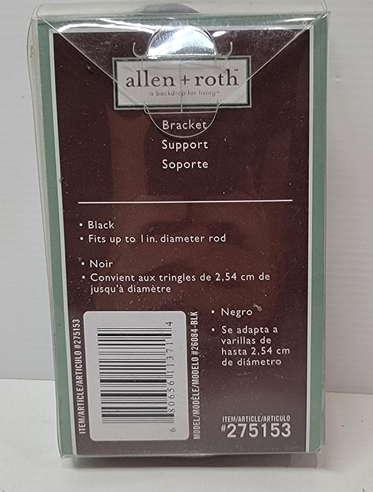 1pcs Allen + Roth Bracket Black Fits Up To 1″ Diameter Rod #275153
