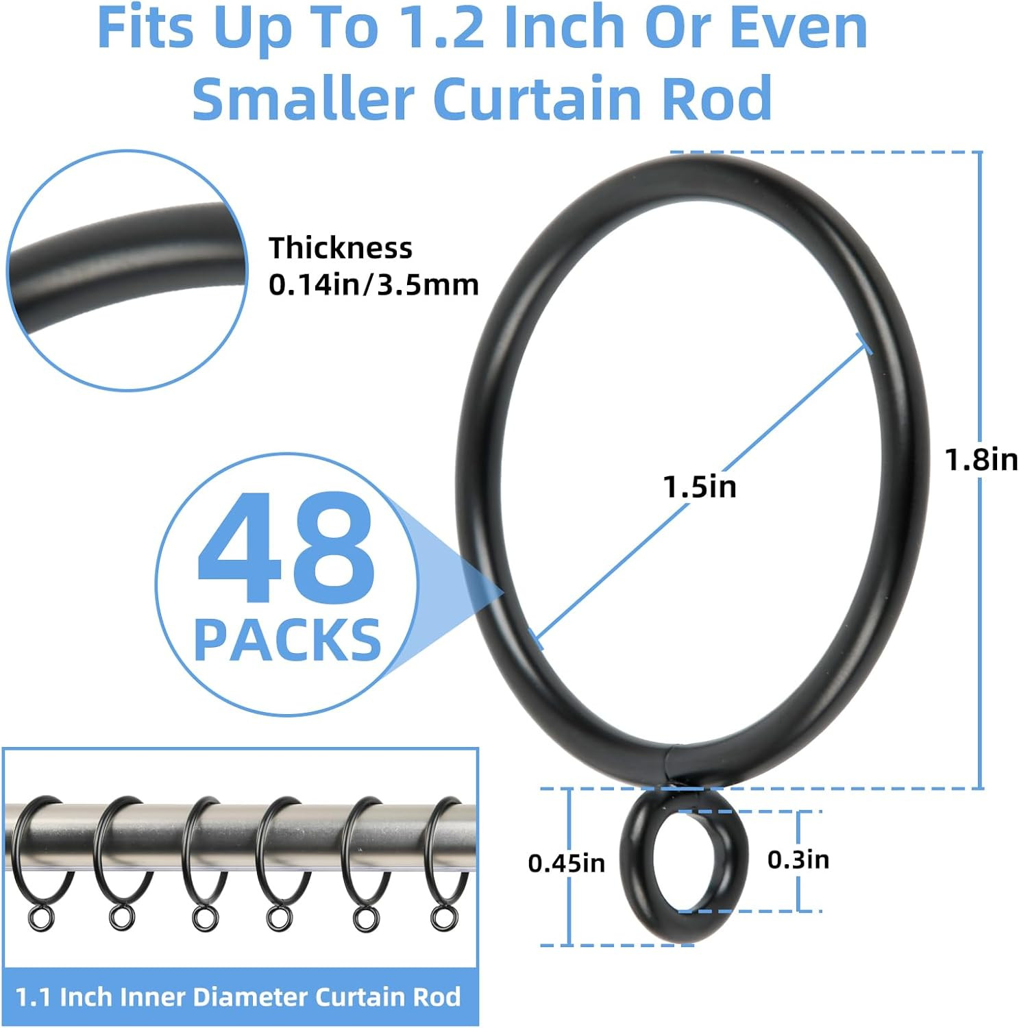 Curtain Rings with Eyelets, 48 Pack Metal Drapery Rings for Pinch Pleat Curtains