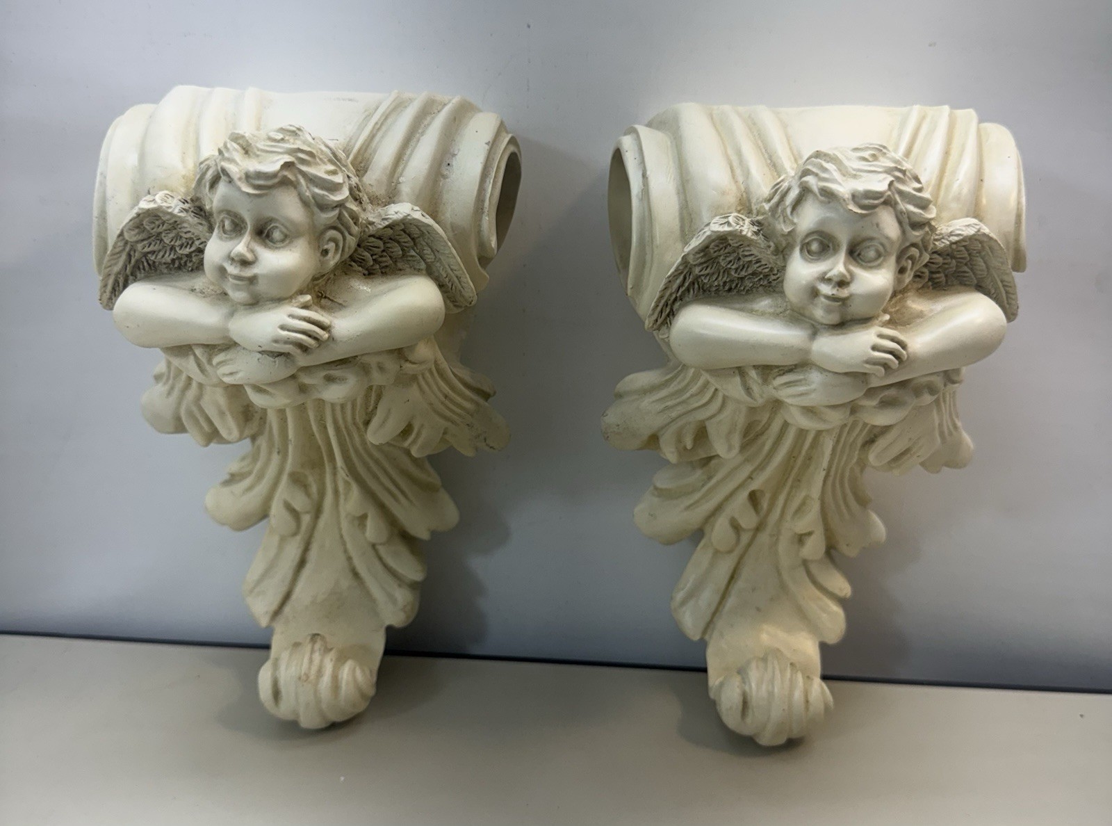 Set Of Angel Cherub Resin Curtain Mantle Rod Holders