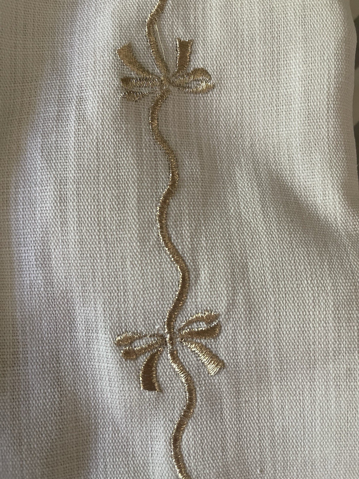 MOSS & WILLOW 100% Cotton Gold Embroidery Curtains Bows Ivory 50X96” NEW SET