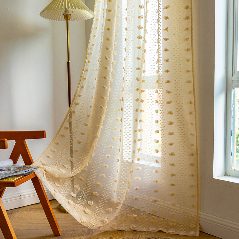 Bohemian Tufted Floral Curtains Moroccan Living Room Bedroom Sheer Tulle Curtain