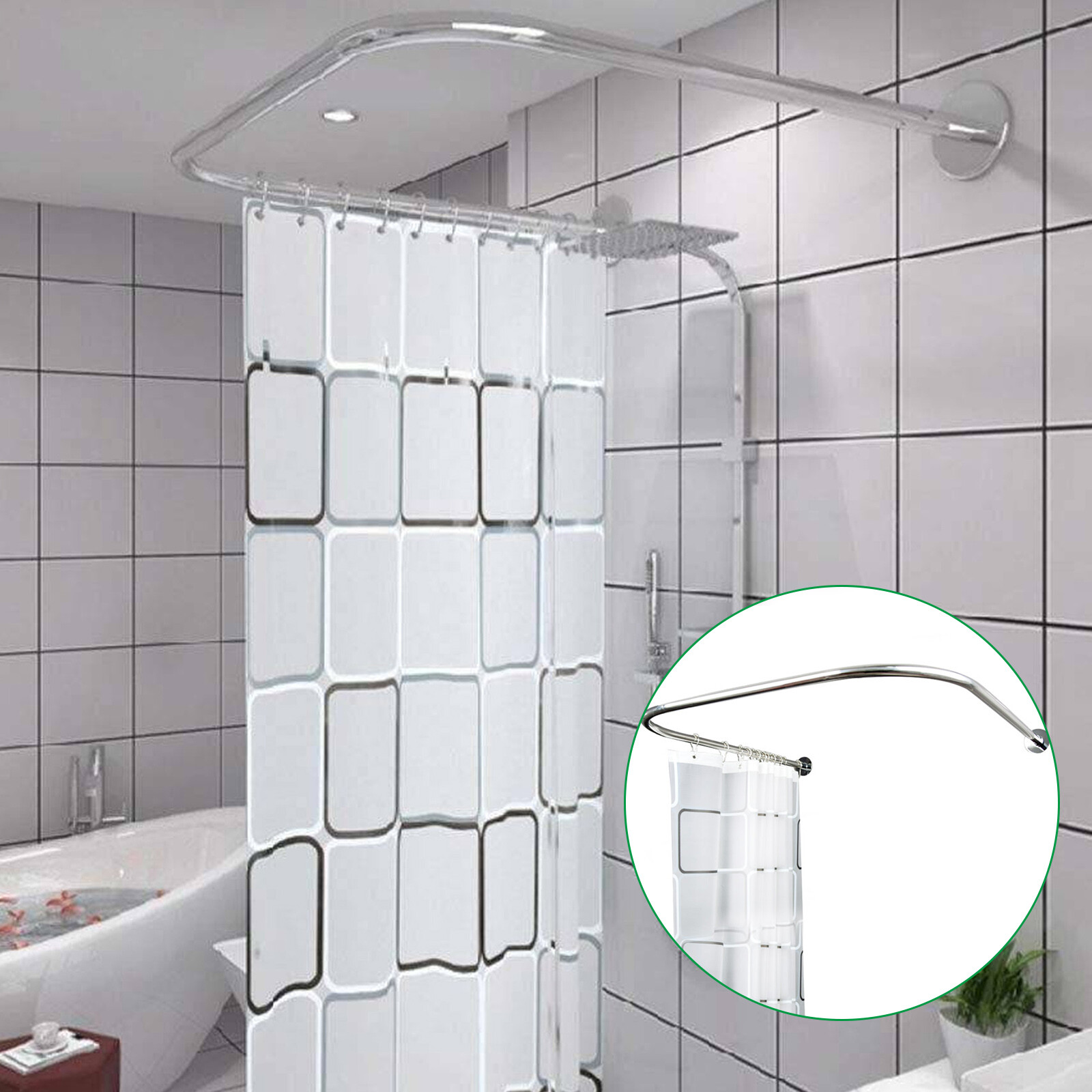 Curved Corner Shower Curtain Rod Set,Stainless Shower Curtain Rod Rack