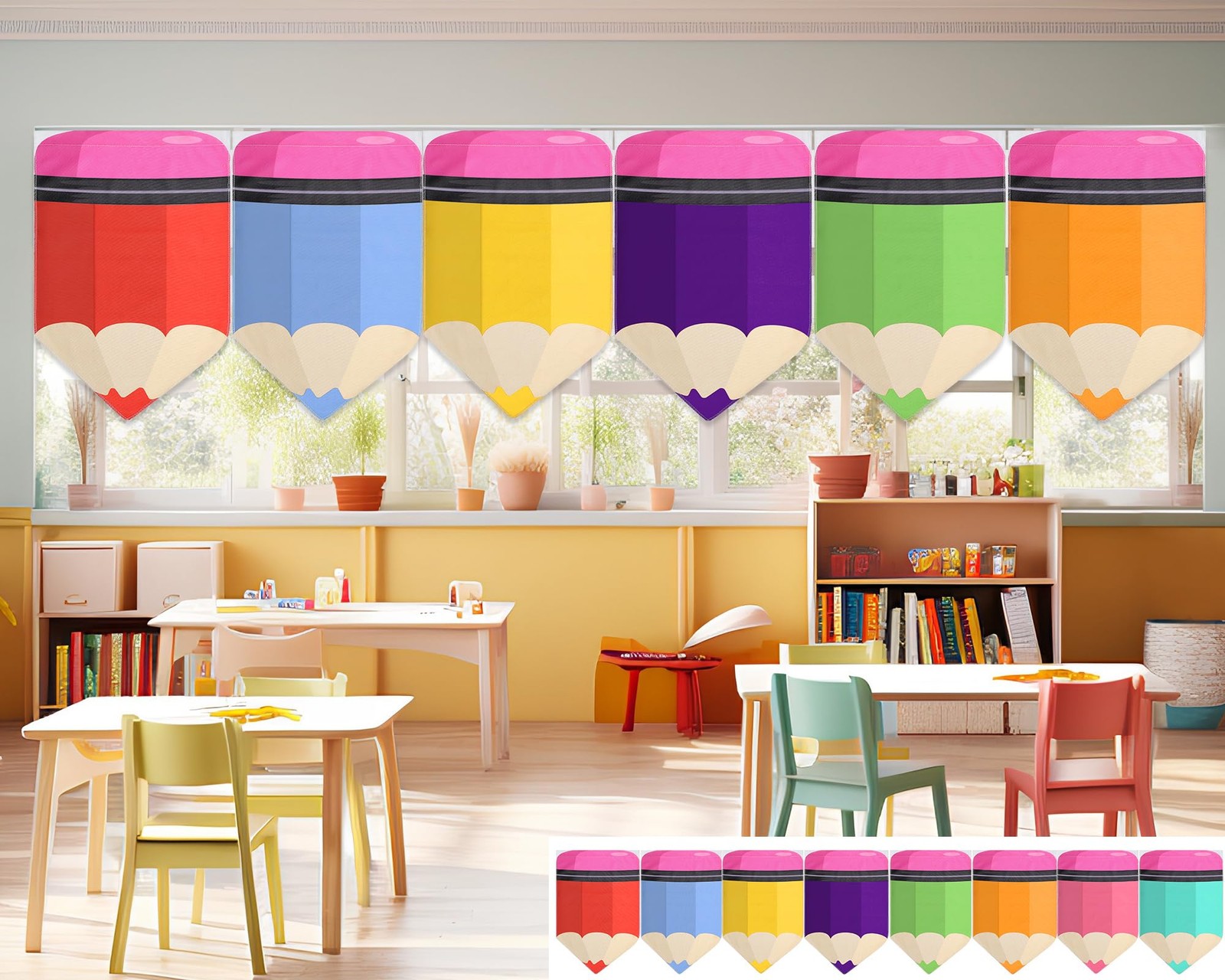 8 Pcs Rainbow Curtains (36 x 24 Inches) – Colorful Pencil Theme Decor for Bed…