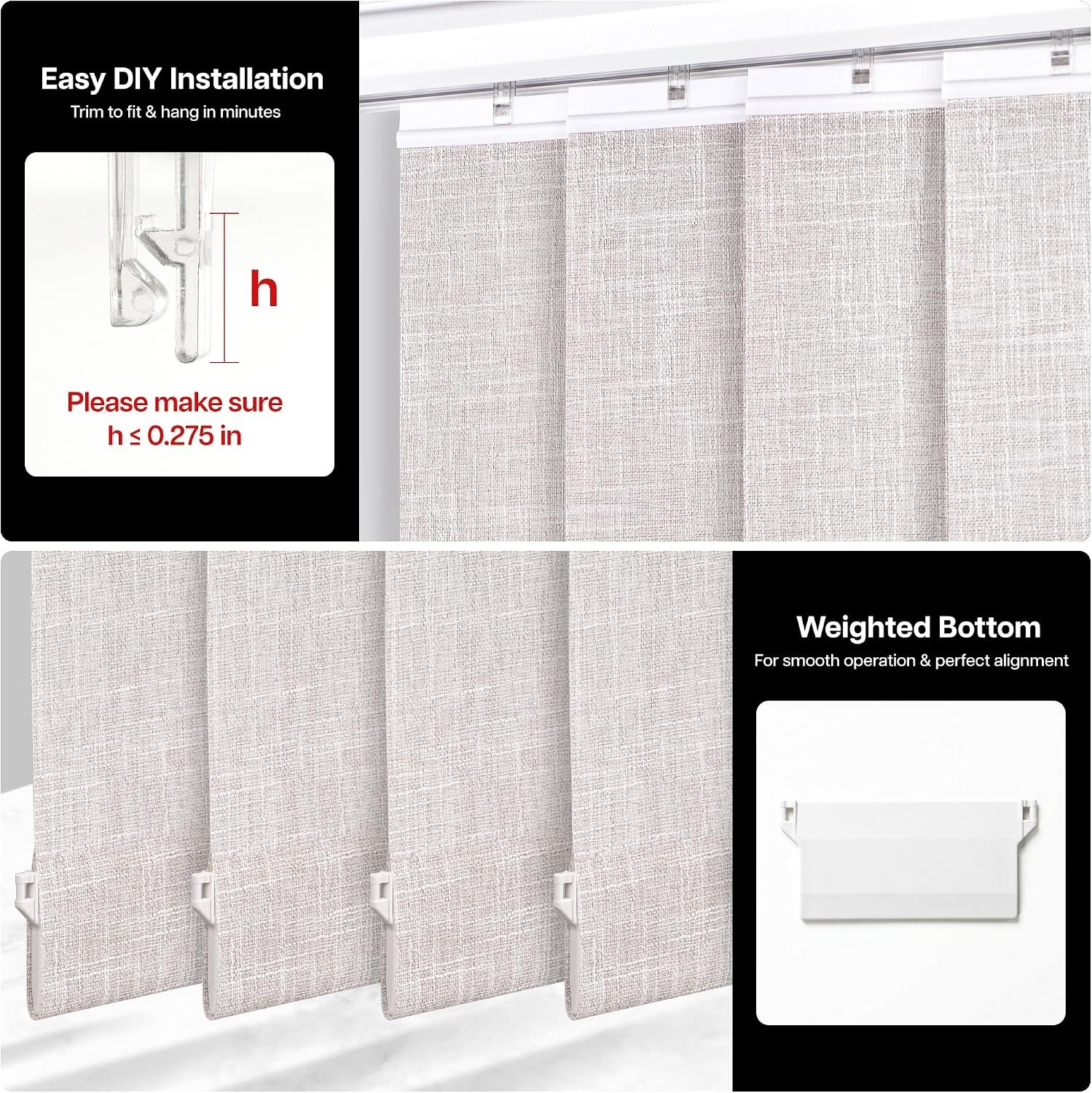 Light Filtering Vertical Blinds Replacement Slats – Polyester Fabric Sliding