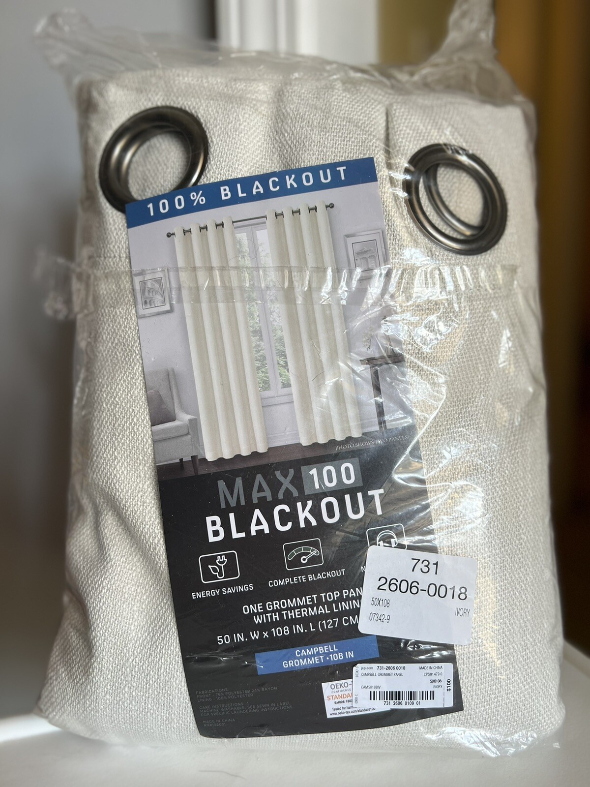Lot Of 2 New Max 100 Blackout Grommet Top Panel with Thermal Lining Campbell