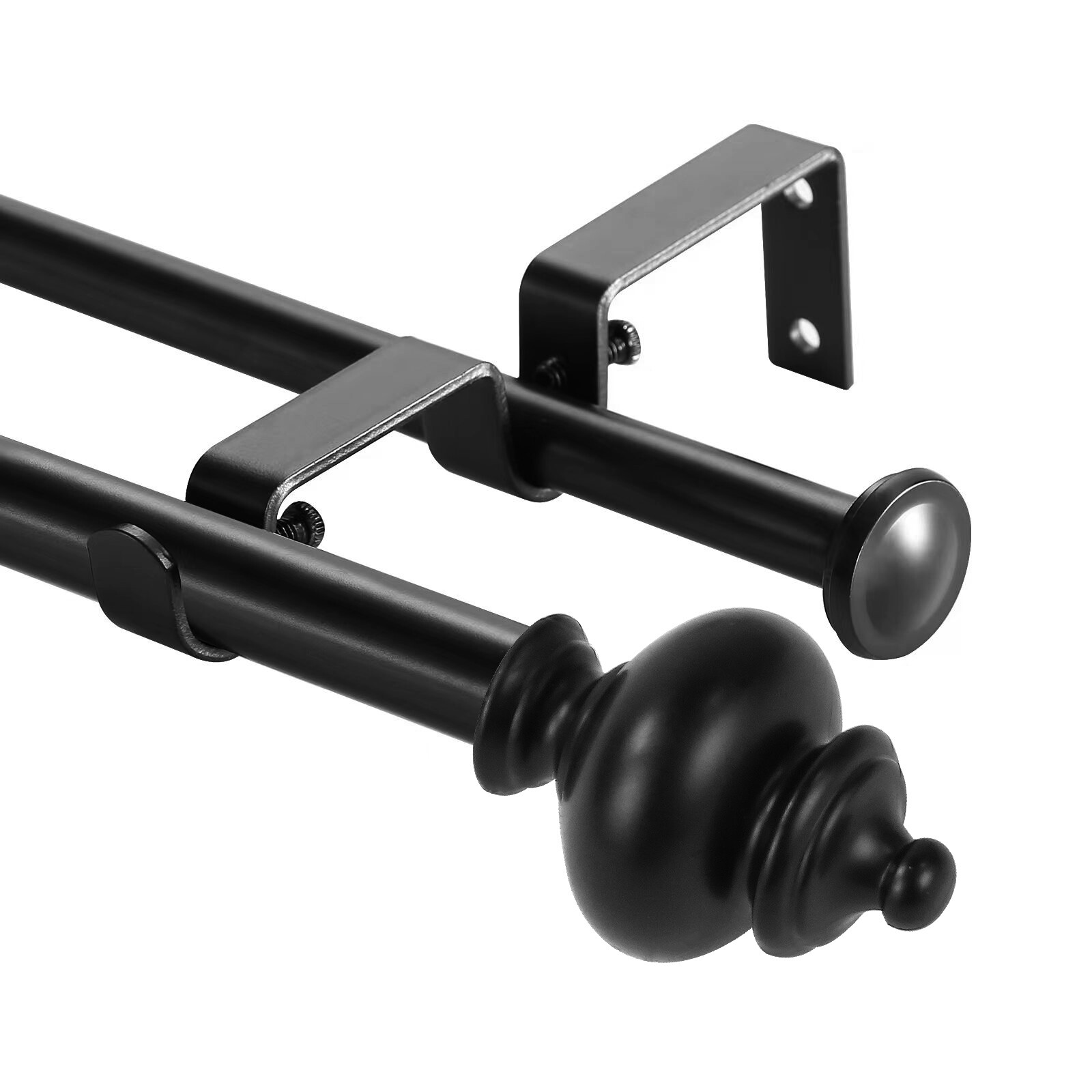 5/8″ Round Urn Adjustable Double Drapery Curtain Rod, 28″-48″/48″-84″,84″-120″