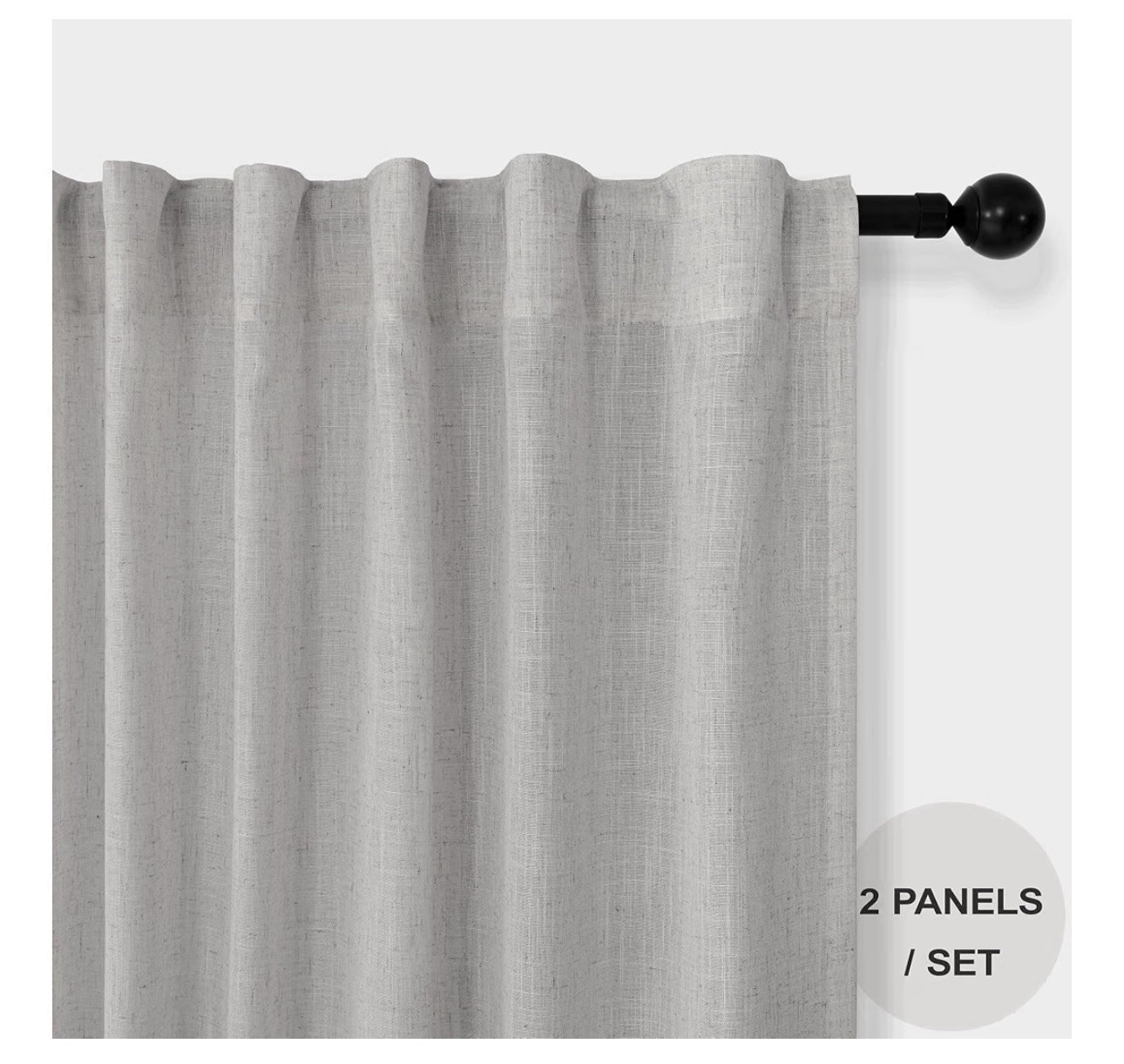 Light Gray Linen Light Filtering Curtain Panels 102 in, 2, Back Tab Rod Pocket