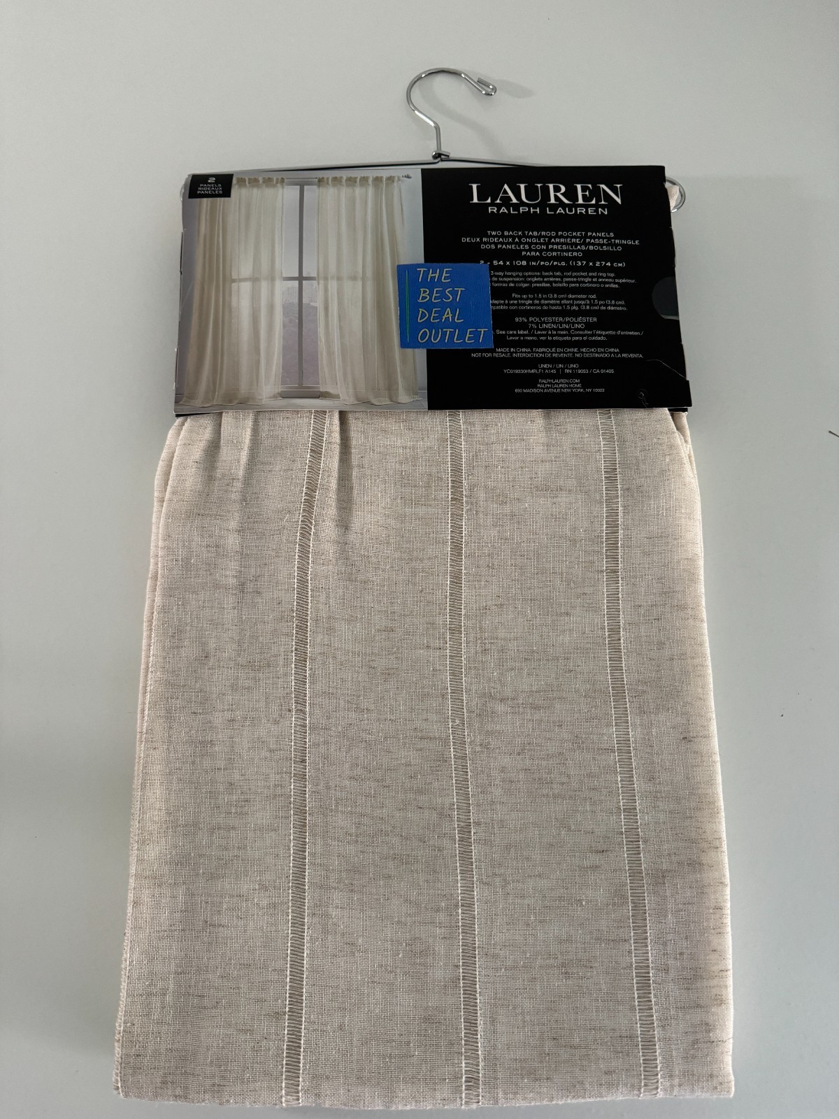New Ralph Lauren Window Curtains 2 Panels Beige 54 x 108 Linen Hamilton Back Tab