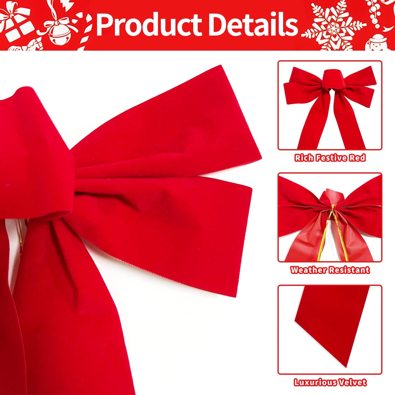 10 Pack Red Christmas Bows for Wreath Decorations, 9 x 13 Inches Large Velvet Bo
