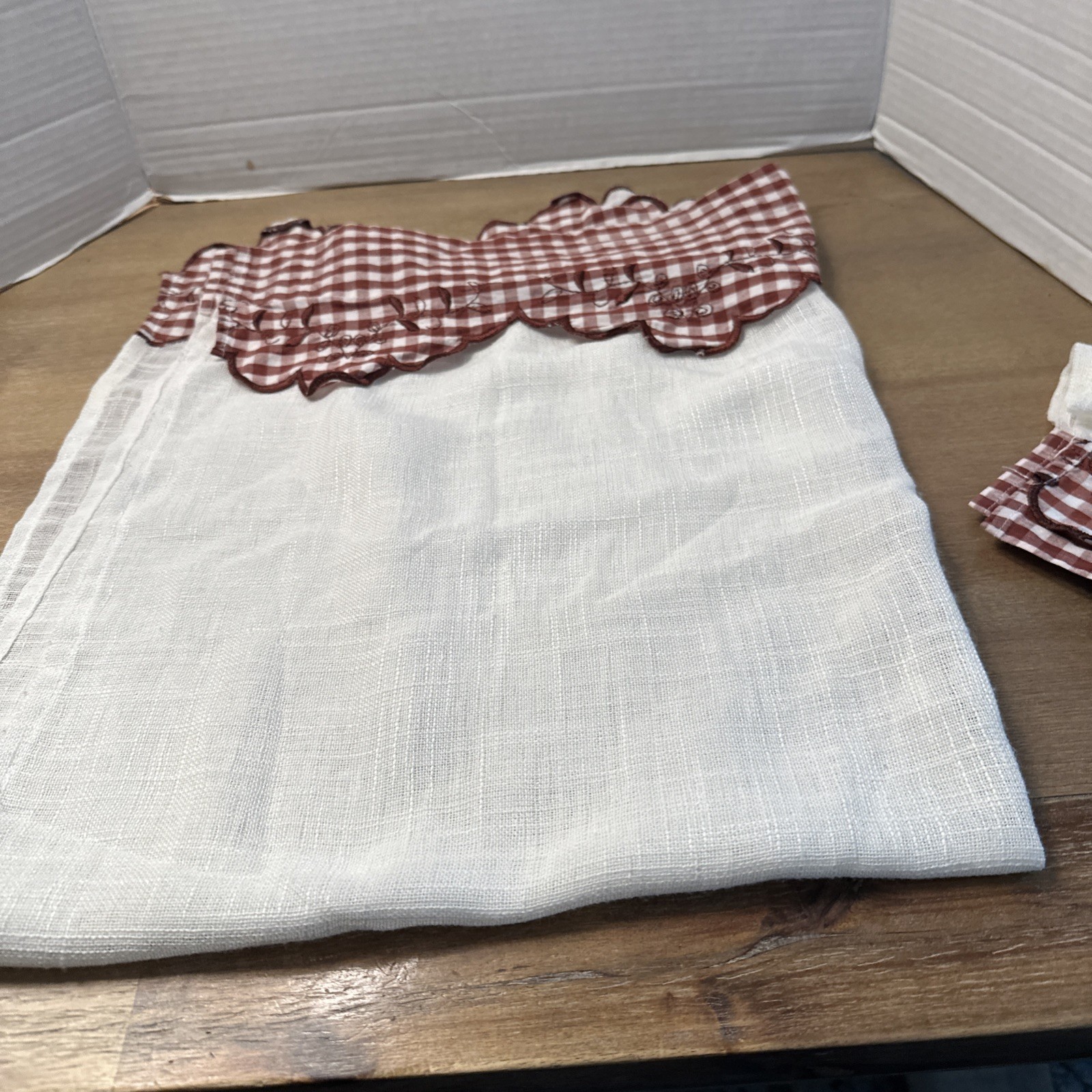 Curtains 3 Piece Valance Tier Set Red & White Farmhouse Plaid Country Polycotton