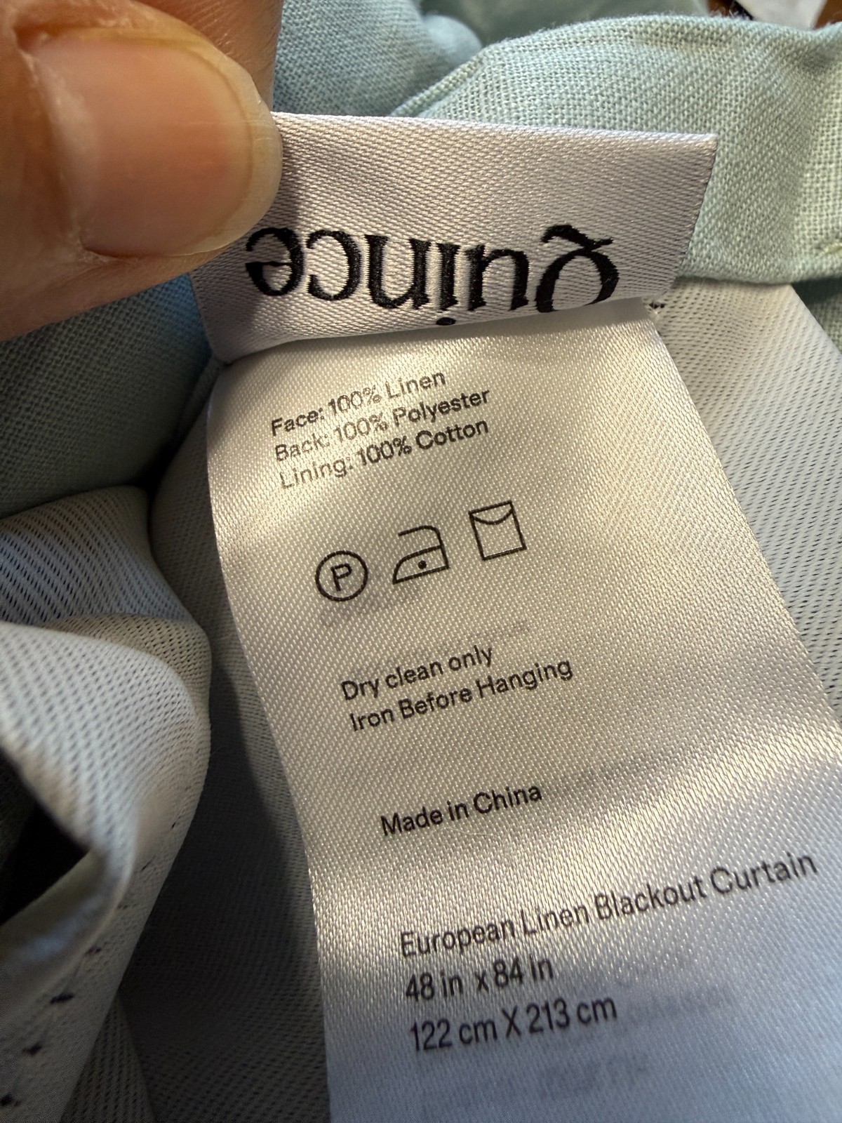 Quince European Linen Blackout Curtain 48×84 Light Blue Back Tab Pole Pocket