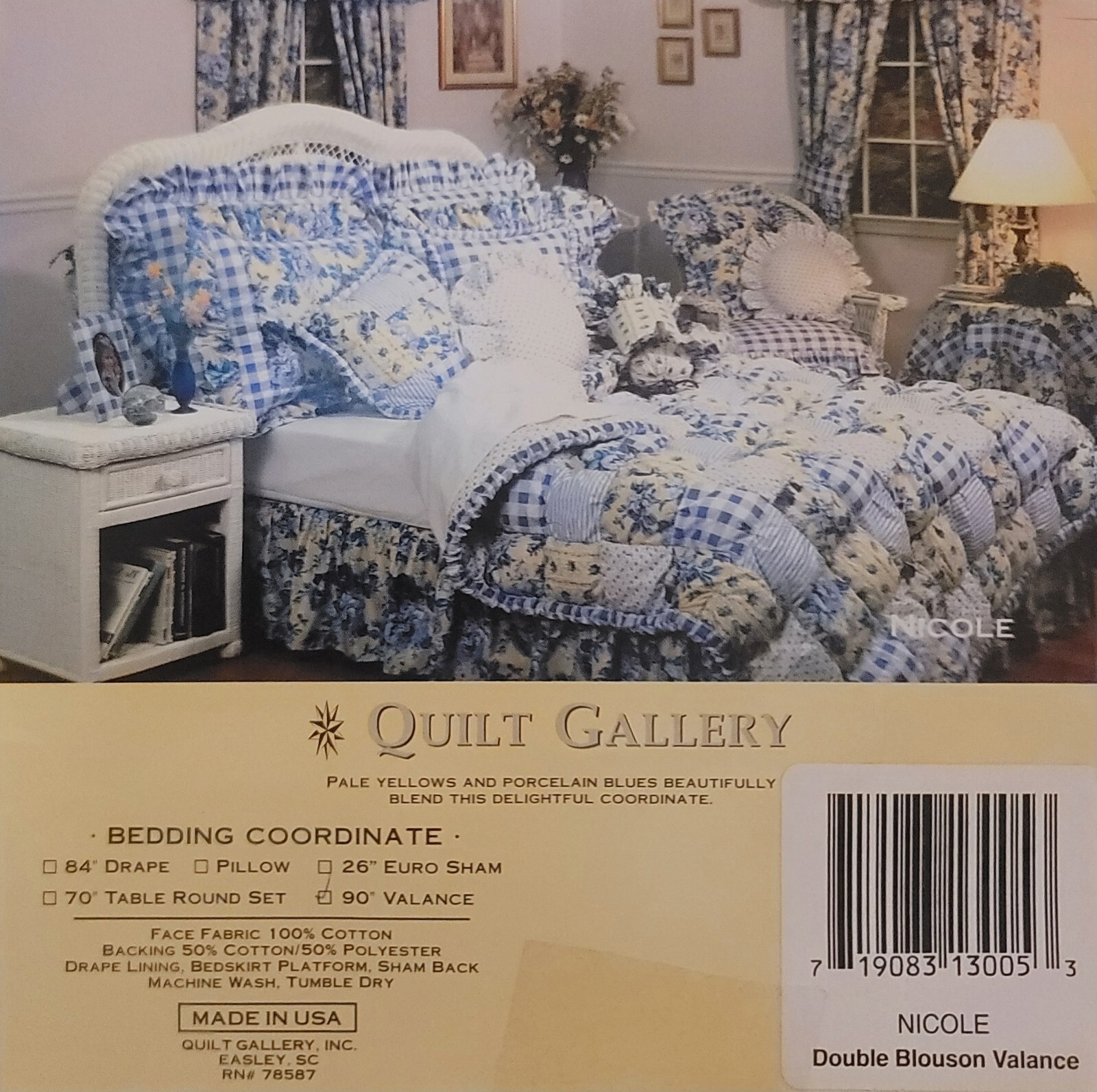 Vintage Cottage Core Double Blouson Valance Blue Yellow Floral Checked Edge New