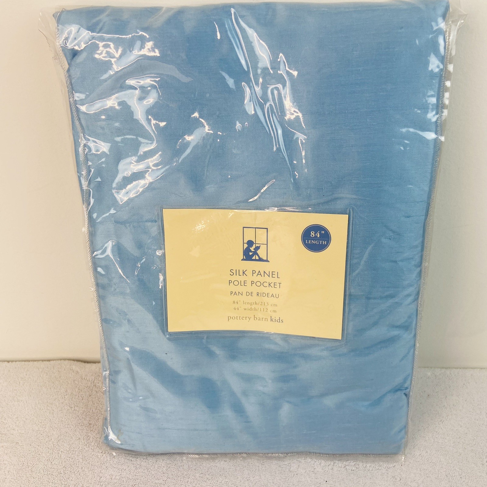 Pottery Barn Kids Blue Silk Curtain Panel 84”x44” Pole Pocket