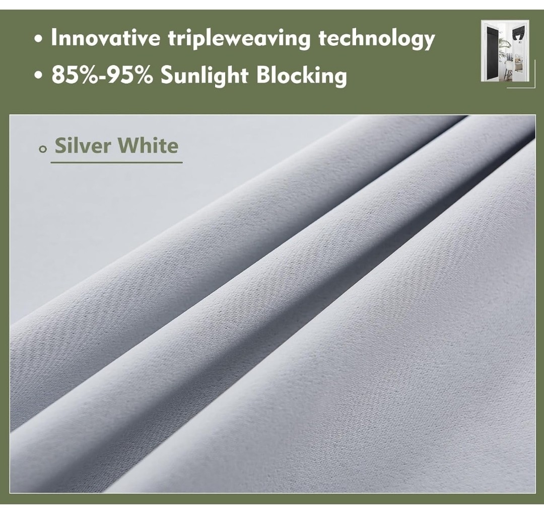 PI Blackout Curtain, 1 Panel, W26XL68, White, Thermal Insulated, for…