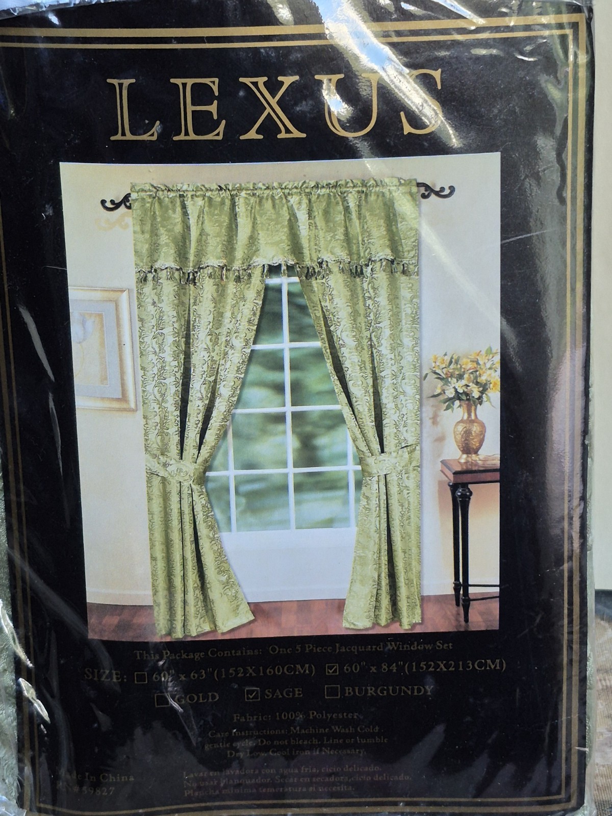 JACQUARD 5 PIECE WINDOW CURTAIN SET SAGE GREEN BY LEXUS 60 X 84″