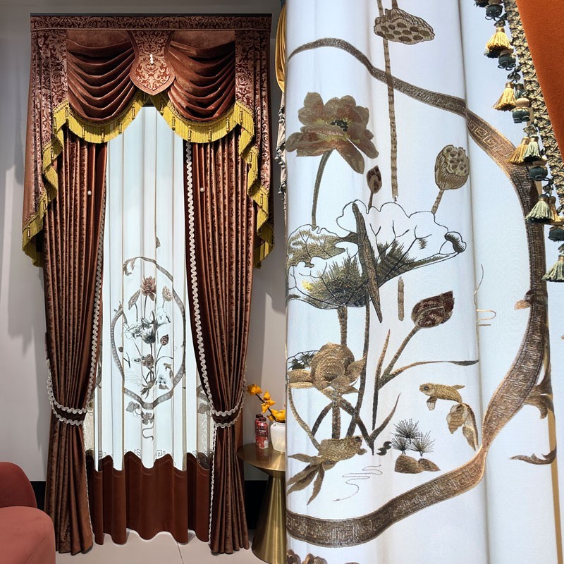 European luxury classical shading bronzing velvet curtain valance tulle M1737