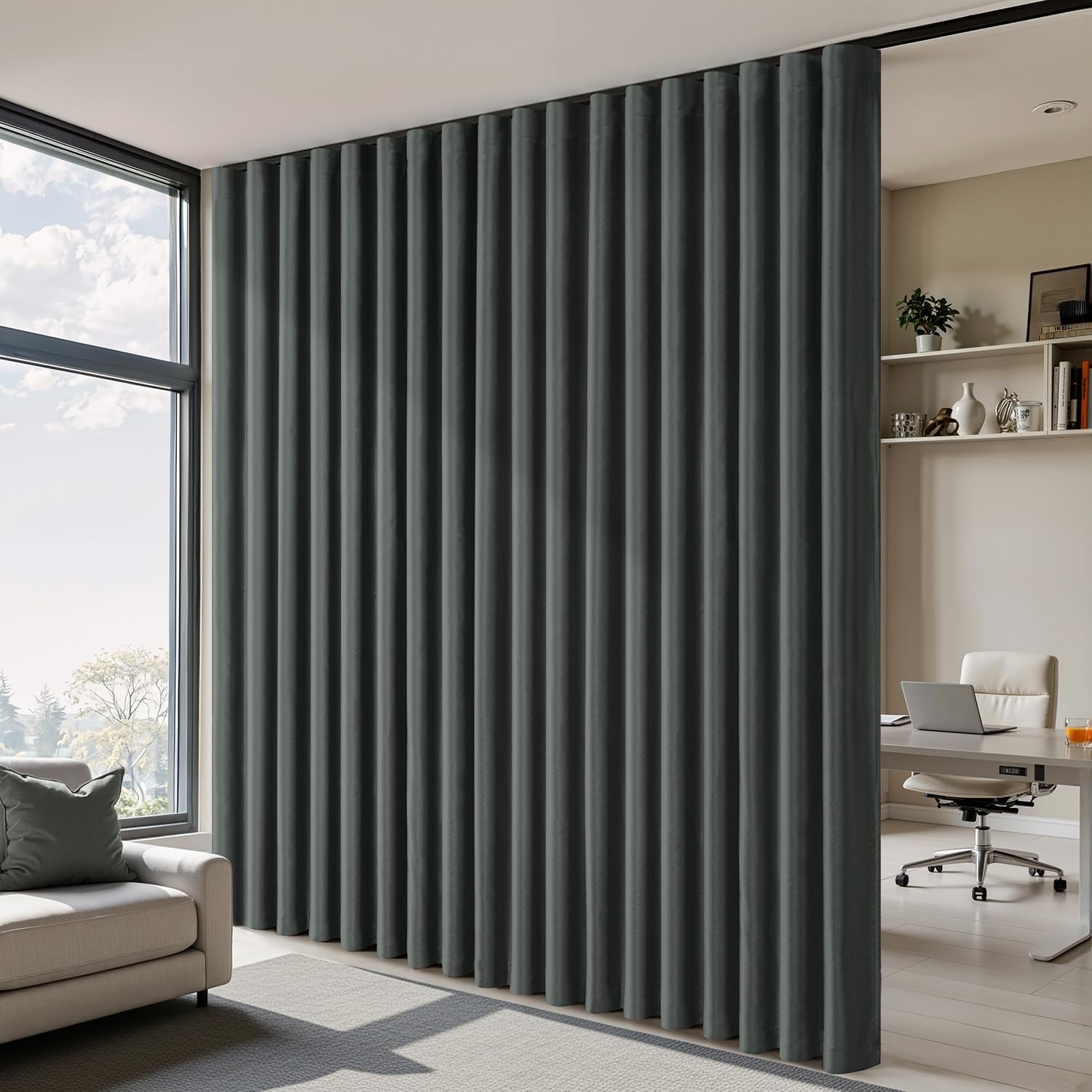100% Blackout Room Divider Curtains, Extra Wide Ceiling Panel Sound Proof The…